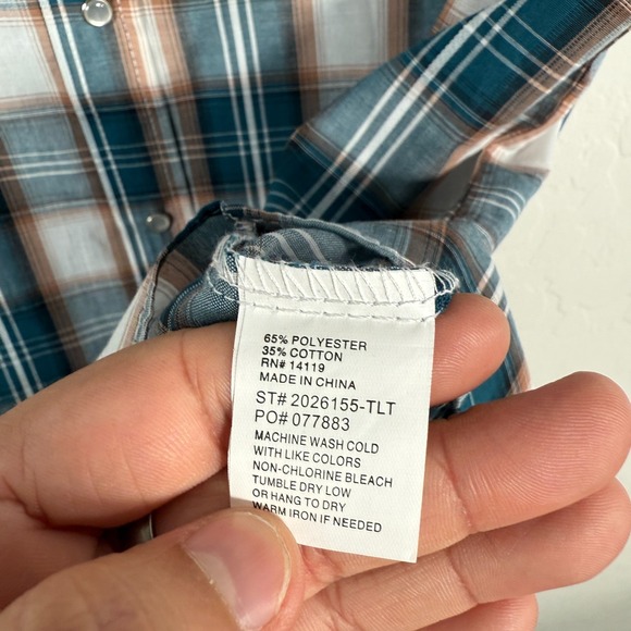 Ely Cattleman Shirt Mens 2XLT Tall Blue Pearl Snap Western Cowboy Sawtooth Plaid - Picture 6 of 9